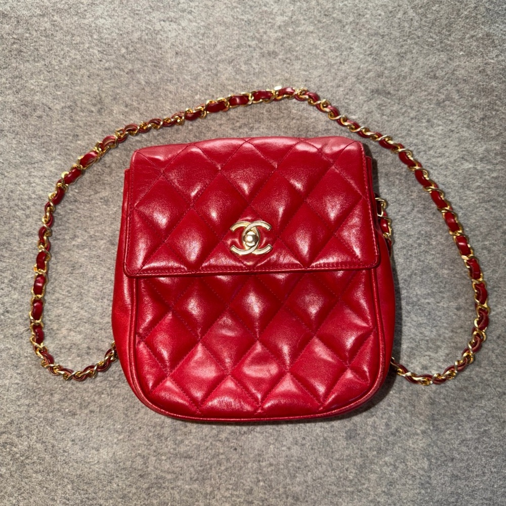 CHANEL Red Quilted Lambskin Mini Flap Bag